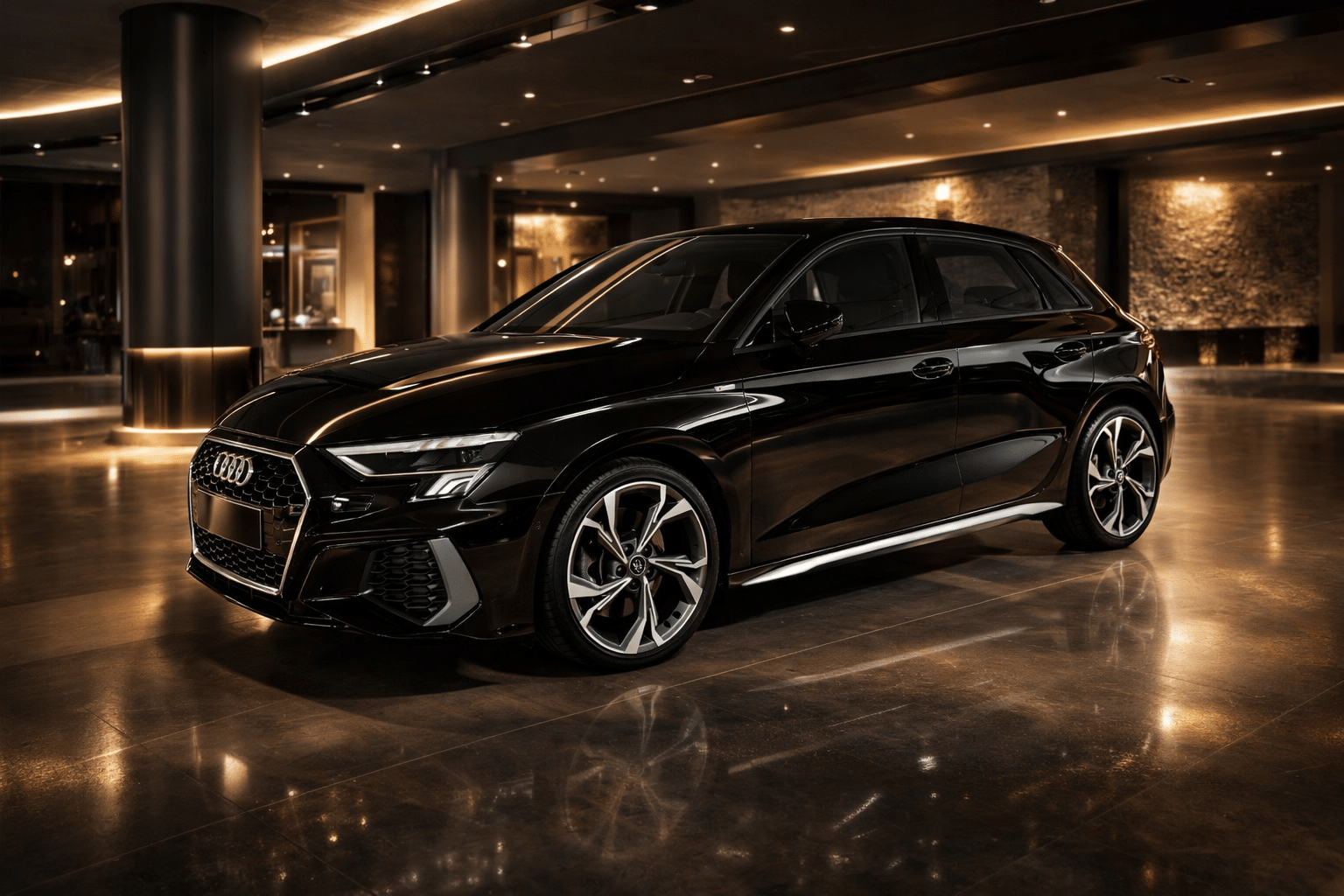 Audi A3 Sportback 2023 noire S Line, 2023, Essence 98 / Électrique (hybride), automatique